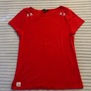 Ralph Lauren Red Short-Sleeve Knit Top with lacing